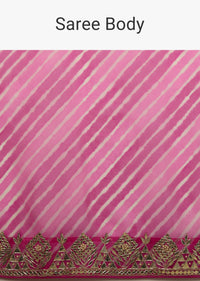 Magenta Dual Toned Saree In Organza With Lehariya Print And Gotta Patti Embroidered Geometric Floral Border