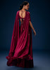 Magenta Fish Cut Draped Skirt With Hand Embroidered Blouse And Choker Dupatta