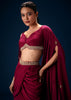 Magenta Fish Cut Draped Skirt With Hand Embroidered Blouse And Choker Dupatta