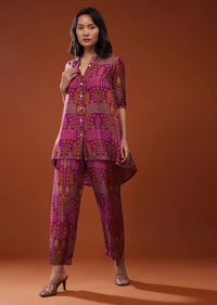 Magenta Pink Printed Silk Co-ord Set