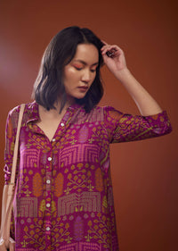 Magenta Pink Printed Silk Co-ord Set