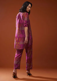 Magenta Pink Printed Silk Co-ord Set
