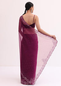 Magenta Organza Saree In Sequins With Unstitched Blouse