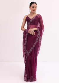 Magenta Organza Saree In Sequins With Unstitched Blouse