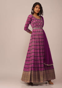 Magenta Pink Anarkali Set in Georgette with Embroidered Belt And Dupatta