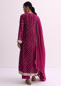 Magenta Pink Bandhani Print Kurti Pant Set With Dupatta