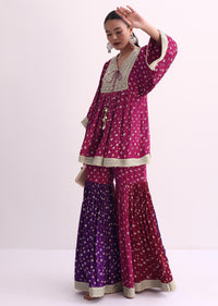 Magenta Pink Crepe Bandhani Print Sharara Set