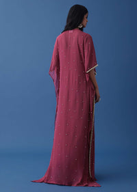 Magenta Pink Indowestern Floral Embroidered Kaftan In Georgette