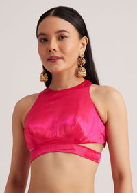 Magenta Pink Satin Silk Saree With Woven Work