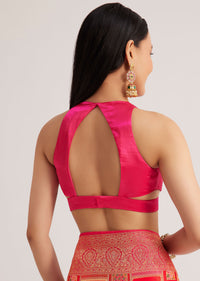 Magenta Pink Satin Silk Saree With Woven Work