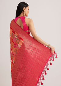 Magenta Pink Satin Silk Saree With Woven Work