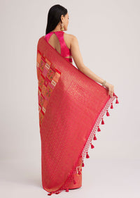 Magenta Pink Satin Silk Saree With Woven Work