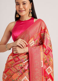 Magenta Pink Satin Silk Saree With Woven Work