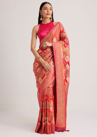 Magenta Pink Satin Silk Saree With Woven Work