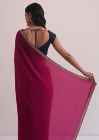 Magenta Satin Saree With Embellished Scallop Border