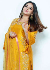 Mahi Vij In Kalki Mustard Yellow Sharara Suit With Floral Embroidery