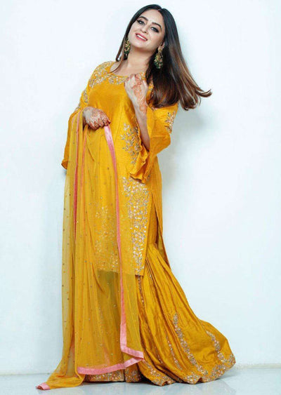 Mahi Vij In Kalki Mustard Yellow Sharara Suit With Floral Embroidery