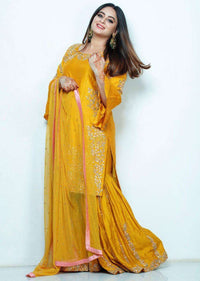 Mahi Vij In Kalki Mustard Yellow Sharara Suit With Floral Embroidery
