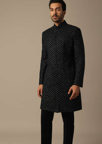 Majestic Black Sherwani Ensemble