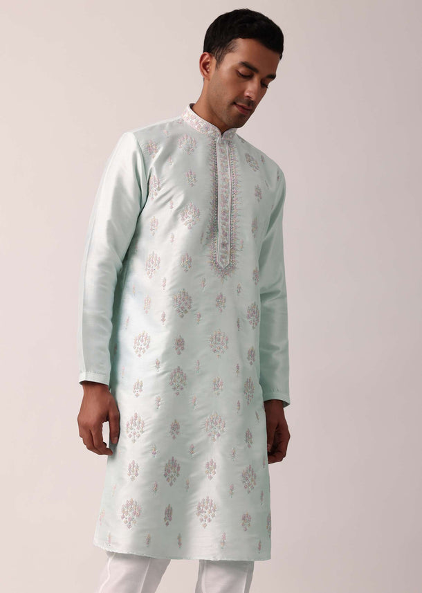 Majestic Blue Silk Kurta Set For Men