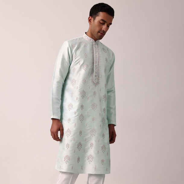 Majestic Blue Silk Kurta Set For Men