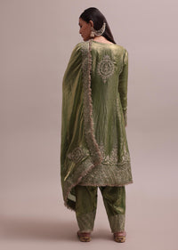 Majestic Green Salwaar Suit Set With Gotta Patti Kurta And Floral Lace Dupatta