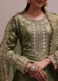 Majestic Green Salwaar Suit Set With Gotta Patti Kurta And Floral Lace Dupatta