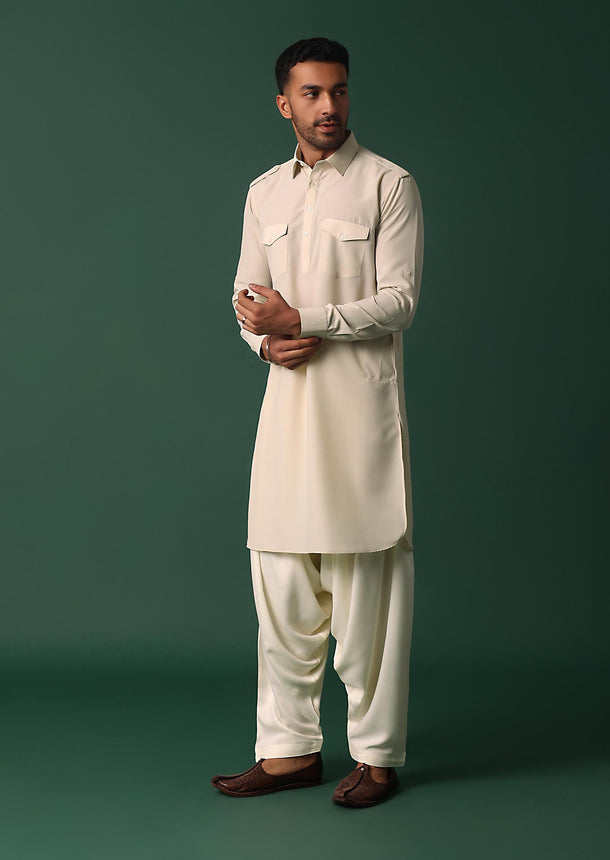 Majestic Ivory White Pathani Kurta Set