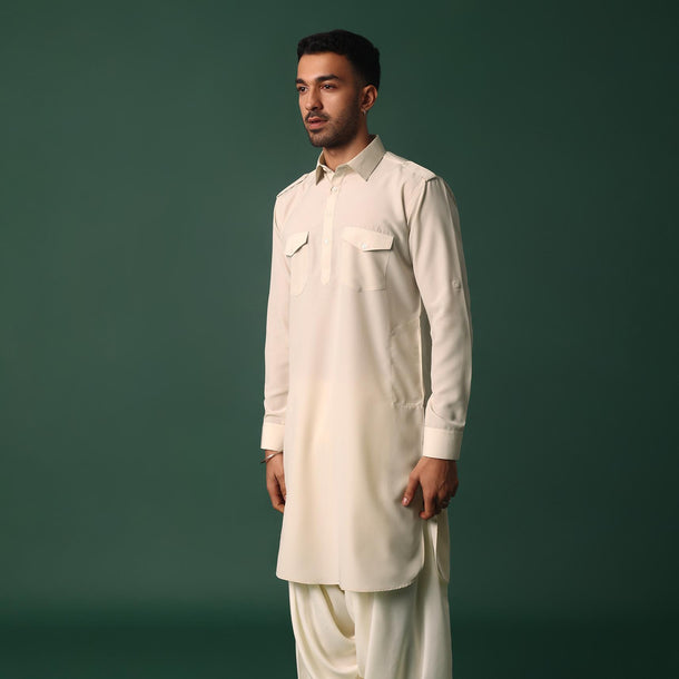 Majestic Ivory White Pathani Kurta Set