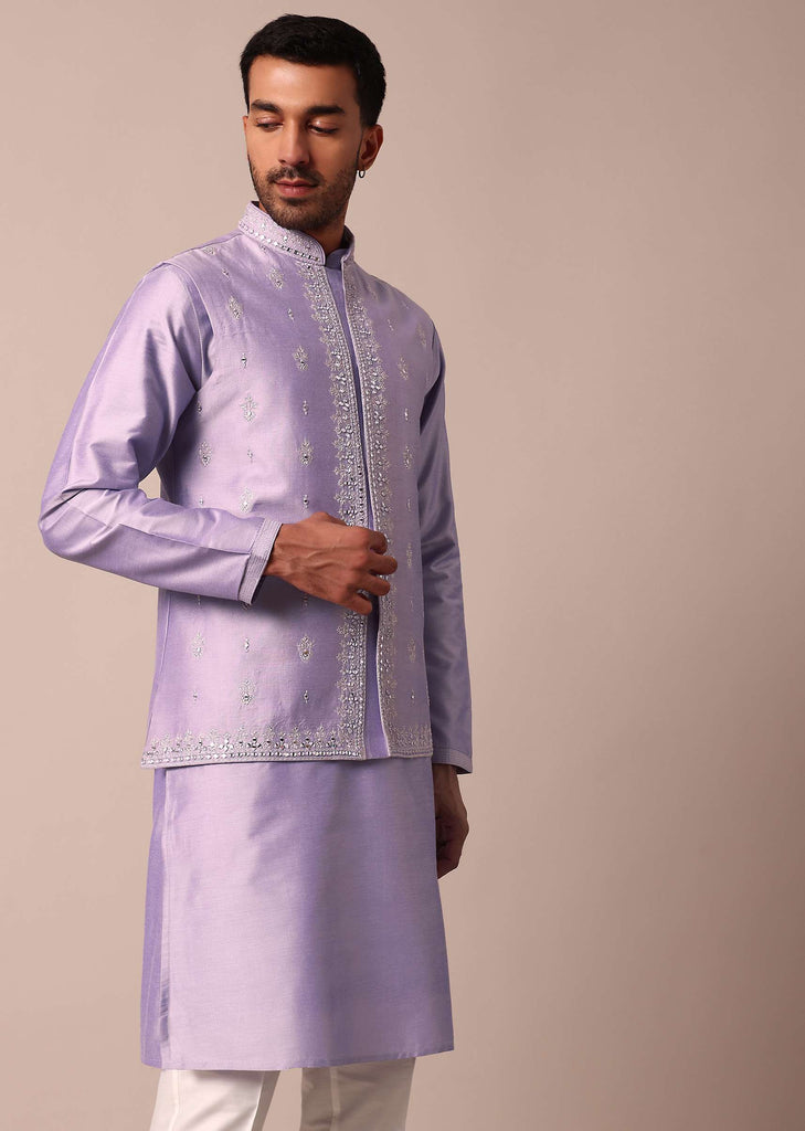 Majestic Purple Jacket Kurta Set For Men