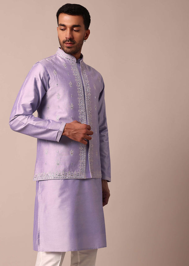 Majestic Purple Jacket Kurta Set For Men