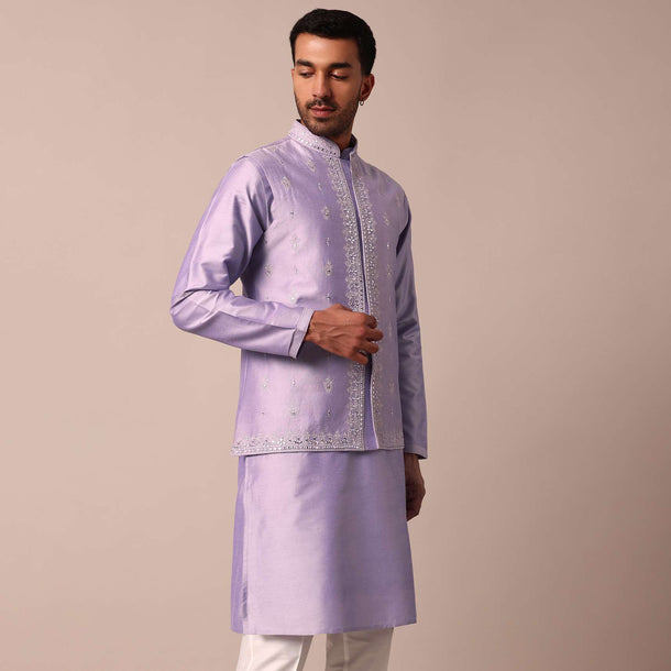 Majestic Purple Jacket Kurta Set For Men