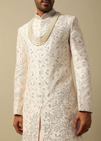 Majestic White Raw Silk Sherwani