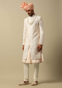 Majestic White Raw Silk Sherwani