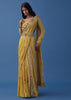 Marigold Yellow Embroidered Indowestern Set With Drape In Georgette