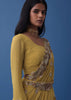 Marigold Yellow Embroidered Indowestern Set With Drape In Georgette