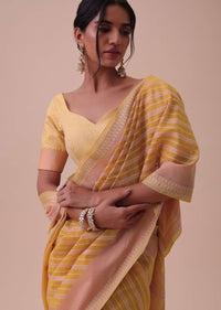 Marigold Yellow Handloom Chanderi Kora Silk Saree