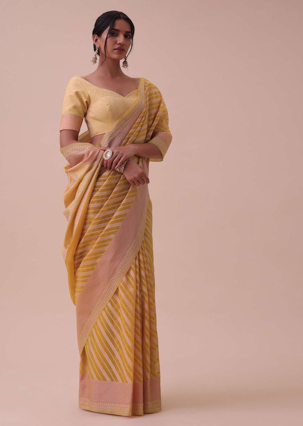 Marigold Yellow Handloom Chanderi Kora Silk Saree