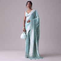 Marine Blue Woven Saree In Dola Silk And Silver Weave