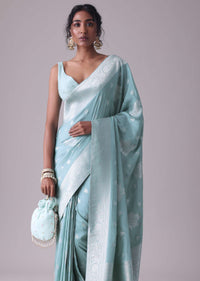 Marine Blue Woven Saree In Dola Silk And Silver Weave