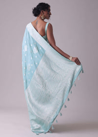 Marine Blue Woven Saree In Dola Silk And Silver Weave