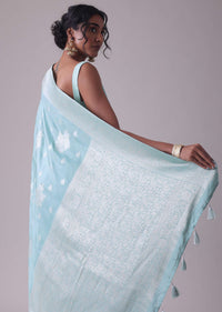 Marine Blue Woven Saree In Dola Silk And Silver Weave