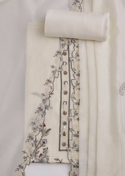 Maroon Chanderi Embroidered Unstitched Suit Set With Dupatta