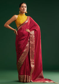 Maroon Dola Silk Saree With Zari Woven Border And Pallu