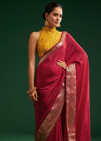 Maroon Dola Silk Saree With Zari Woven Border And Pallu