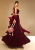 Maroon Lehenga And Crop Top With Hand Embroidered Leaf Motifs And A Ruffle Dupatta