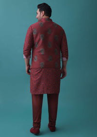 Maroon Red Nehru Jacket And Geometric Printed Kurta Set