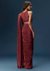 Maroon Ready Pleated Saree With High Neck Blouse