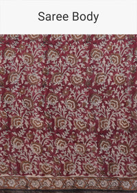 Maroon Saree In Cotton With Batik Printed Floral Jaal Design Online - Kalki Fashion