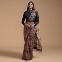 Maroon Saree In Cotton With Batik Printed Floral Jaal Design Online - Kalki Fashion